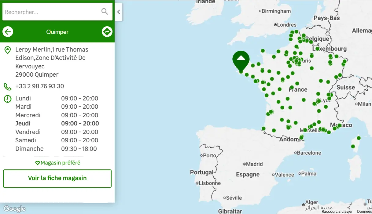 Carte des magasins Leroy Merlin